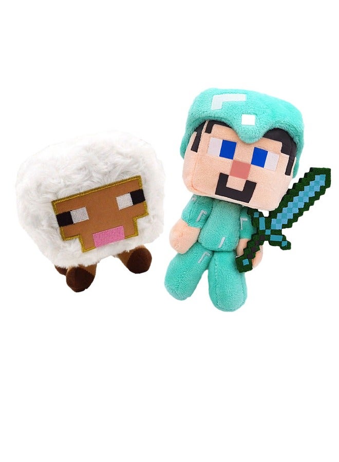 Minecraft Cute Toy Figures: 2-Piece Steve and Sheep Stuffed Figures, MATS for My World - Gift Collection for Fans and Kids. - Image 1