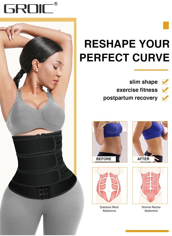 GROIC - Waist Trainer for Women Triple Belt Body Shaper Waist Trainer Corset with 3 Velcro and 3 Rows Closure, Sauna Workout Trimmer Belts Underbust Corset Tummy Control Hourglass Slimming Belly Body Shaper - Image 1