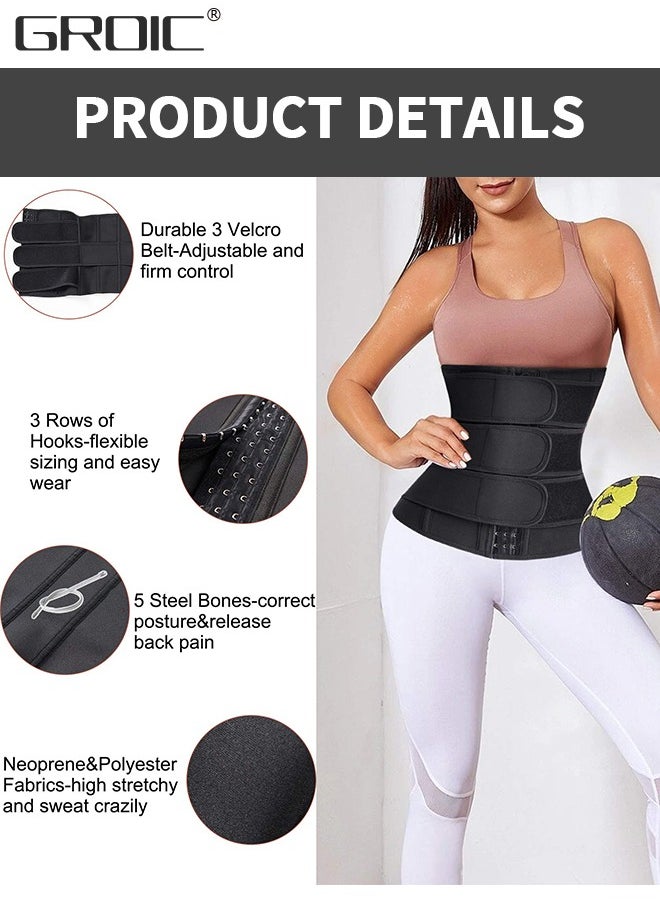 GROIC - Waist Trainer for Women Triple Belt Body Shaper Waist Trainer Corset with 3 Velcro and 3 Rows Closure, Sauna Workout Trimmer Belts Underbust Corset Tummy Control Hourglass Slimming Belly Body Shaper - Image 1