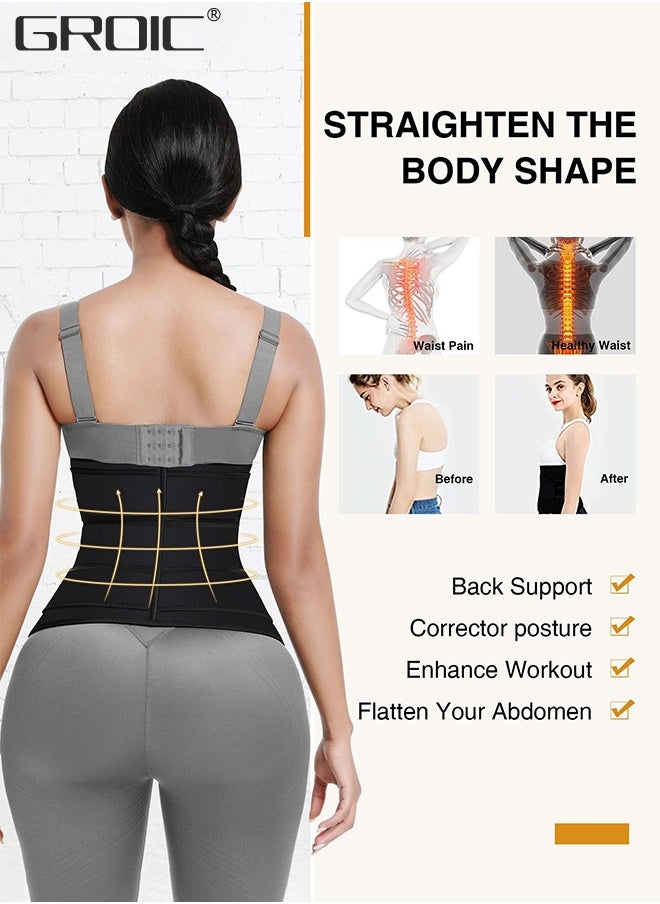 GROIC - Waist Trainer for Women Triple Belt Body Shaper Waist Trainer Corset with 3 Velcro and 3 Rows Closure, Sauna Workout Trimmer Belts Underbust Corset Tummy Control Hourglass Slimming Belly Body Shaper - Image 1