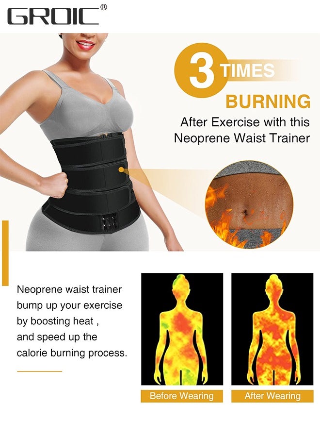 GROIC - Waist Trainer for Women Triple Belt Body Shaper Waist Trainer Corset with 3 Velcro and 3 Rows Closure, Sauna Workout Trimmer Belts Underbust Corset Tummy Control Hourglass Slimming Belly Body Shaper - Image 1