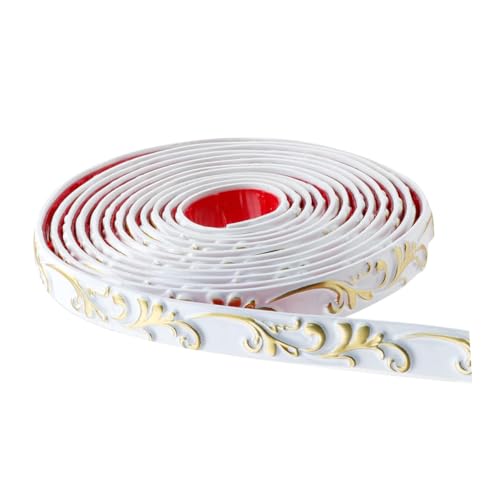 HASTHIP® 3D Embossing Wall Trim, 9.8ft Flexible Wall Molding - Waterproof PVC Border, Peel and Stick Border Strips for Ceiling Floor Cabinet Tile Edge Moulding (Gold) - Image 1