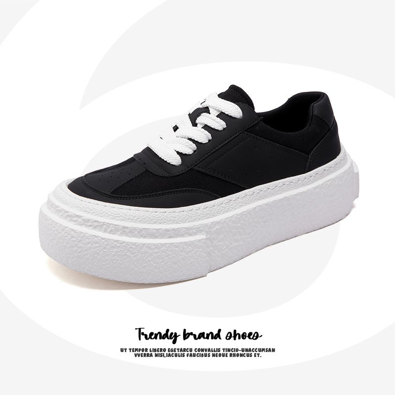 Spring and Autumn 2025 New Thick Sole Board Shoes Trendy Casual Height Increasing Bread Shoes Breathable Platform Sole White Shoes 2008 - Image 2