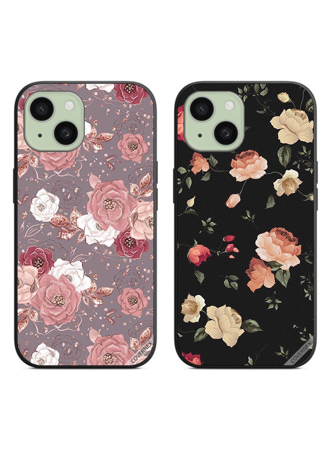 Covernex Two Cases For Apple iPhone 15 Plus Protective Covers Floral Wallpaper and Colorfull Lotus - Image 1