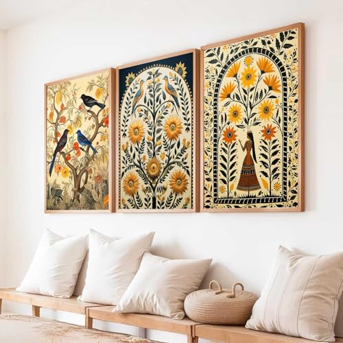 kotart Indian Traditional Art Wall Painting Home | Madhubani Paintings Decoration With Frame For Living Room Bed Room Hotel Wall Decor Digital Reprint Set of 3 (13X17 inch) - Image 3