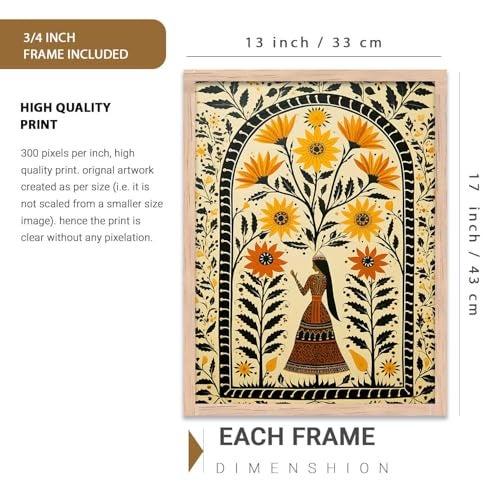 kotart Indian Traditional Art Wall Painting Home | Madhubani Paintings Decoration With Frame For Living Room Bed Room Hotel Wall Decor Digital Reprint Set of 3 (13X17 inch) - Image 2