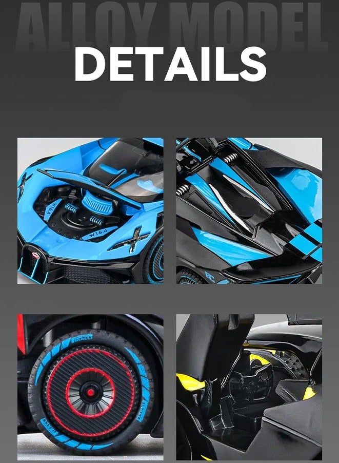 1:24 Bugatti Bolide Supercar Toys,with Lights and Music- Bugatti Alloy Sports Car for Children's Gift - Image 4