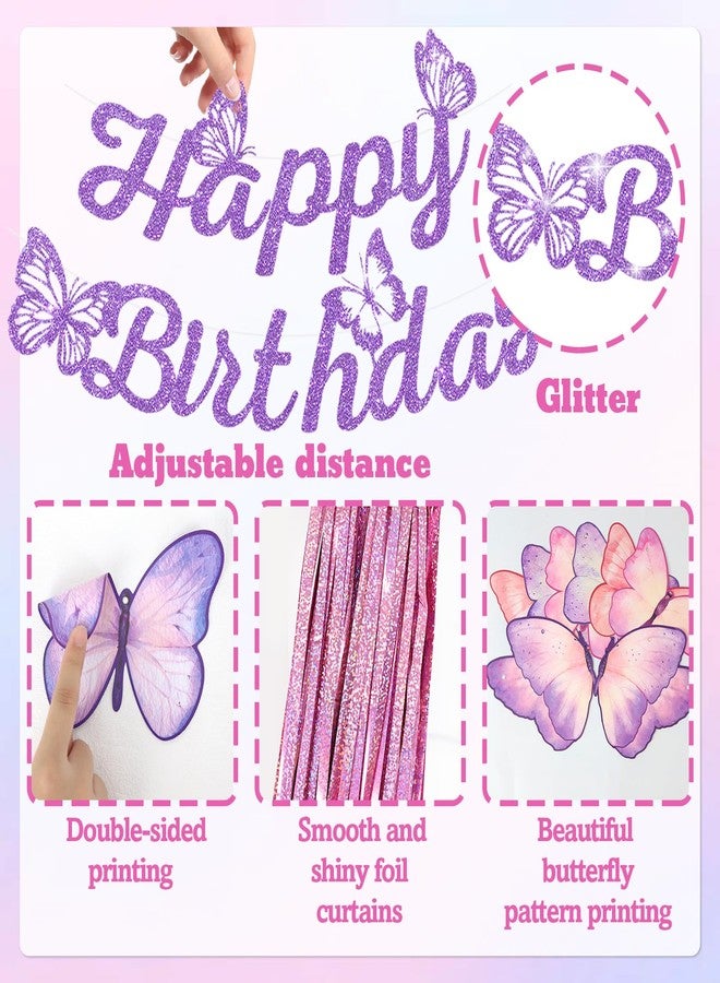 FINDRICH 33Pcs Purple Happy Birthday Decorations for Women, Butterflies Birthday Decorations Purple Butterfly Decorations with Banner Hanging Swirl for Women Girl Butterfly Theme Party Supplies - Image 4