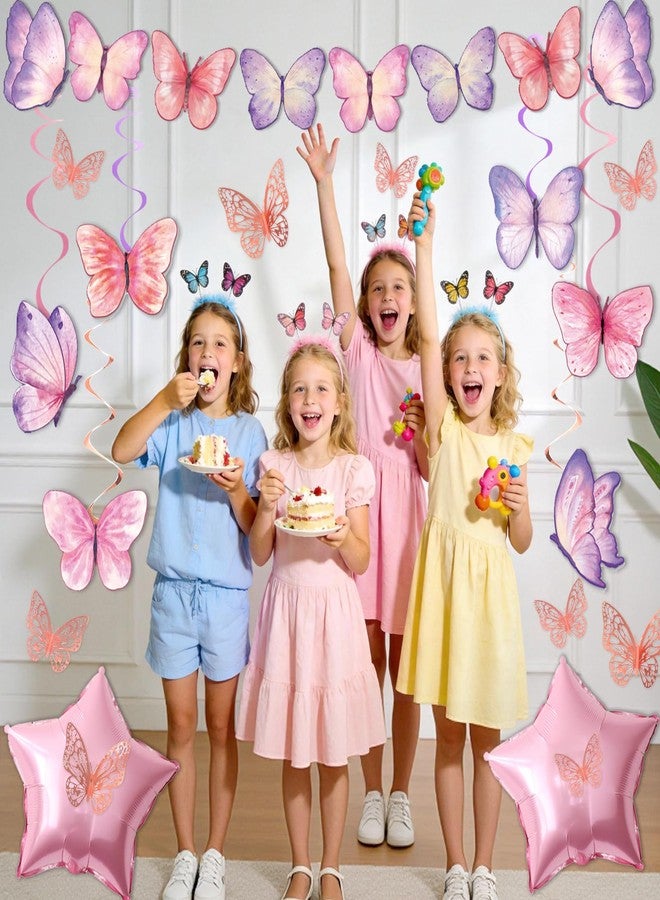 FINDRICH 33Pcs Purple Happy Birthday Decorations for Women, Butterflies Birthday Decorations Purple Butterfly Decorations with Banner Hanging Swirl for Women Girl Butterfly Theme Party Supplies - Image 5