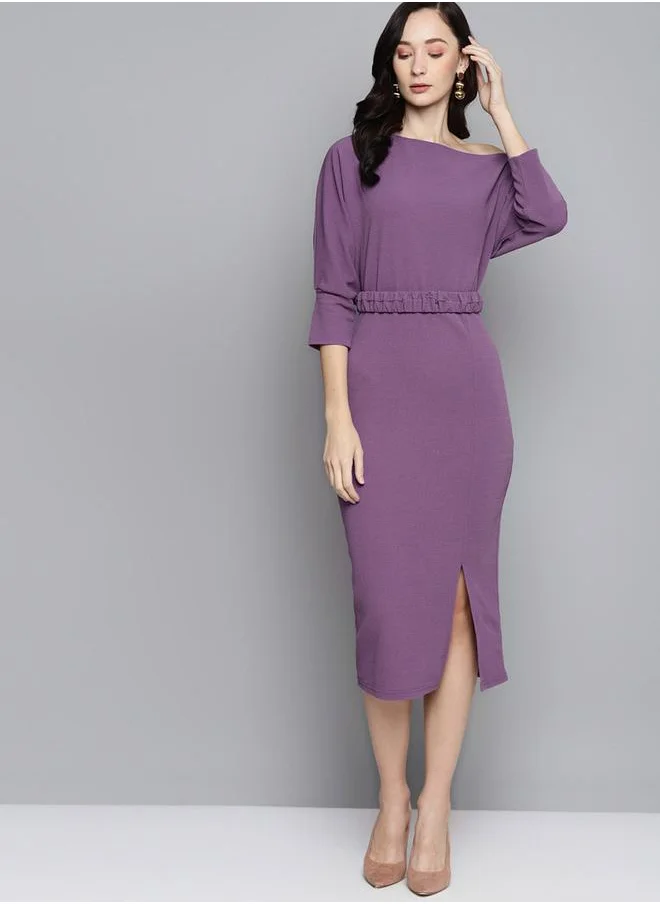 SASSAFRAS Drop Shoulder Self Belted Midi Dress by Styli