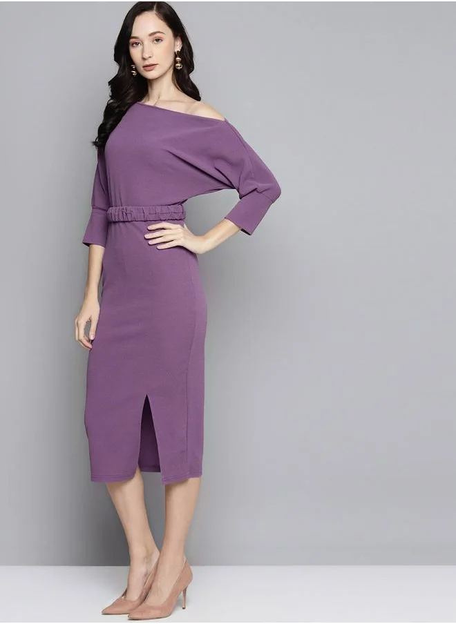 SASSAFRAS Drop Shoulder Self Belted Midi Dress by Styli