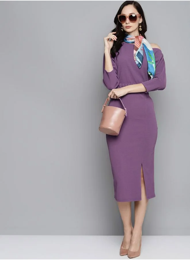 ساسافراس Drop Shoulder Self Belted Midi Dress by Styli