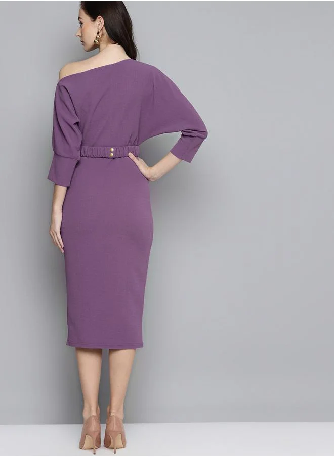 ساسافراس Drop Shoulder Self Belted Midi Dress by Styli
