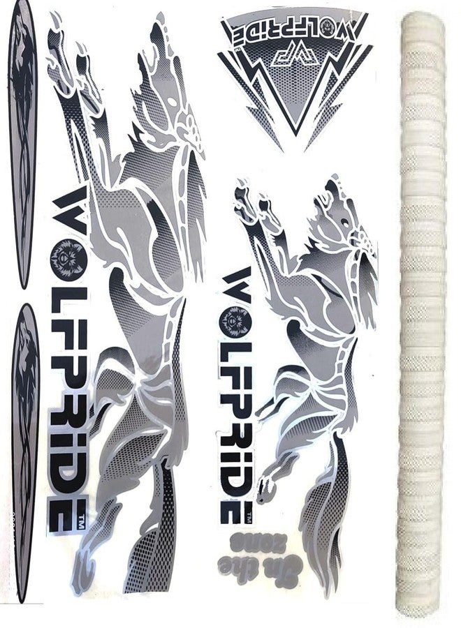 WOLF PRIDE IN THE ZONE GRAY/WHITE CRICKET BAT STICKER PACK (STICKER+GRIP) Bat Sticker (Multicolor) - Image 1