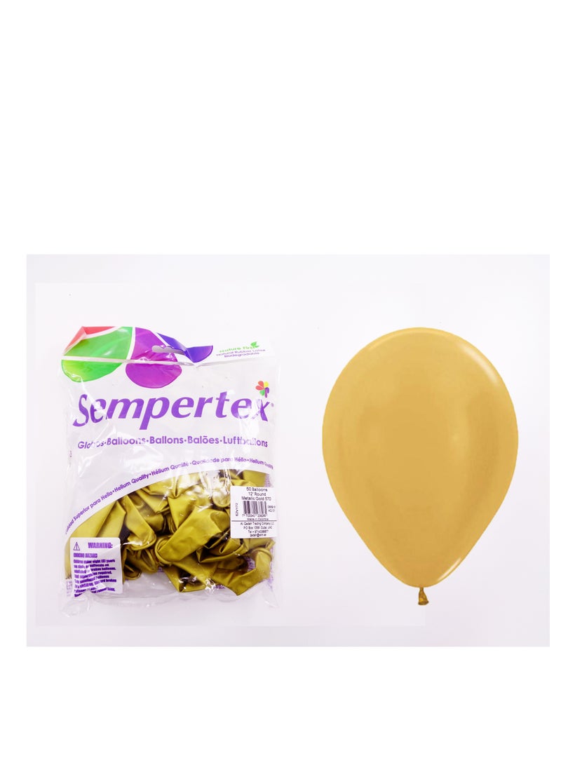 Sempertex بالونات لاتكس معدنية ذهبية من سمبرتيكس - 50 قطعة - Image 2