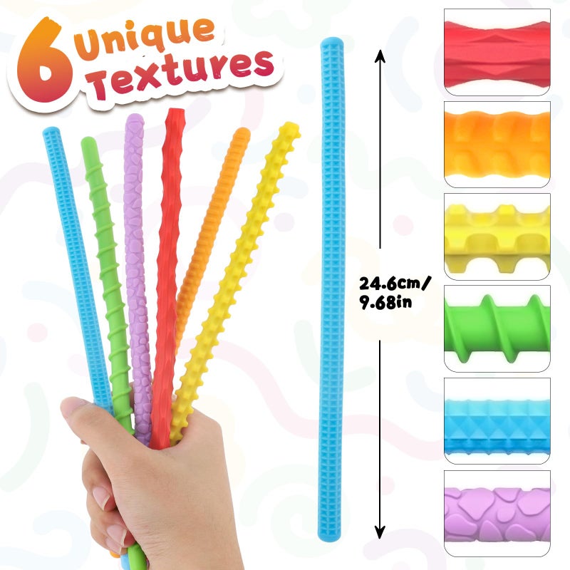ddLUCK Fidget Toys Silicone Sensory Sticks, Textured Calming Sensory Toys for Kids with Autism, Autism Toy for Anxiety Relief, Travel Toy for Kids 3+ & Adults (6 Pack) - Image 4