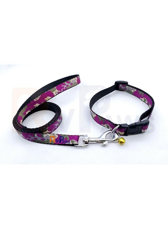 15Mm Puppy Printed Adjustable Nylon Collar And Leash With Bell Ideal For Puppies, Dog & Cat Outdoor Walking And Training (Pink) - Image 2