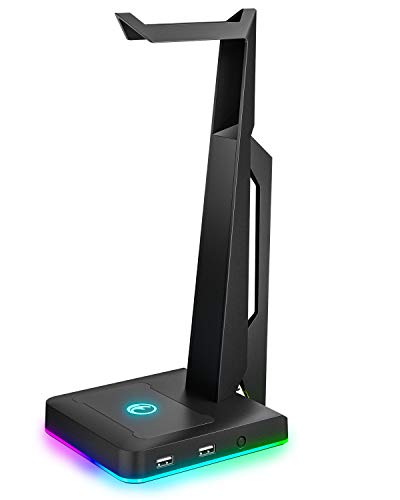 IFYOO RGB Gaming Headset Stand with 2 USB Ports, Game Headphone Mount for PC, Xbox One, PS4, Switch, Earphone Holder Hanger, Great for Gaming Stations, Fancy Desk Gamer Accessories, Black - Image 1