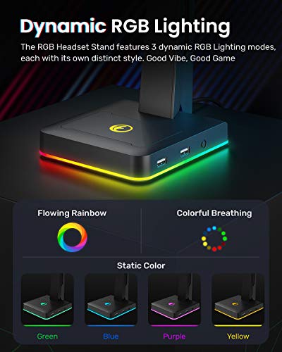 IFYOO RGB Gaming Headset Stand with 2 USB Ports, Game Headphone Mount for PC, Xbox One, PS4, Switch, Earphone Holder Hanger, Great for Gaming Stations, Fancy Desk Gamer Accessories, Black - Image 3