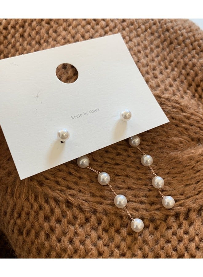 Boho Pearl Drop Dangle Earring Gold Long Tassel Pearl Earrings Tiny Pearl Chain Earrings Vintage Earrings Jewelry for Women and Girls (Gold) - Image 4