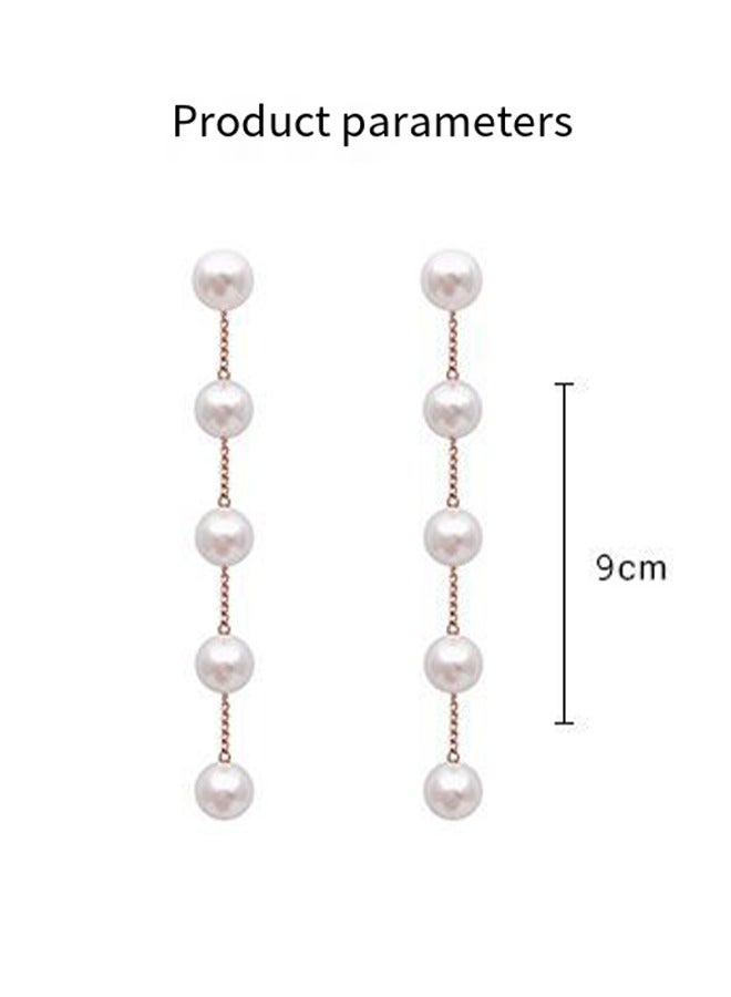 Boho Pearl Drop Dangle Earring Gold Long Tassel Pearl Earrings Tiny Pearl Chain Earrings Vintage Earrings Jewelry for Women and Girls (Gold) - Image 5