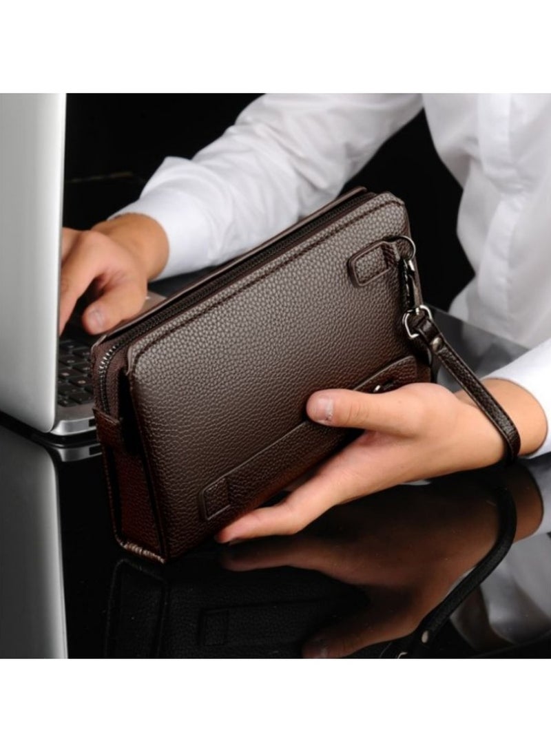 BADENROO Men’s Leather Clutch Bag – Premium Handheld Wallet with Zipper Closure - Image 1
