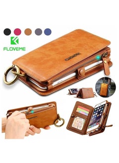 FLOVEME iPhone 6 / iPhone 7 / iPhone 8 2in1 Multi-functional Luxury Leather Wallet Case with 14 Card Slots + 1 Zipper Coin Pouch (Phone 6/7/8 4.7 inch) Brown  - Image 2