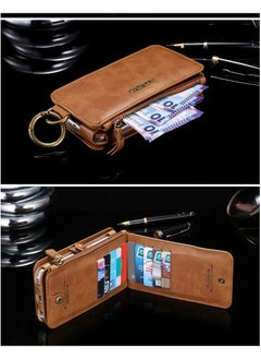 FLOVEME iPhone 6 / iPhone 7 / iPhone 8 2in1 Multi-functional Luxury Leather Wallet Case with 14 Card Slots + 1 Zipper Coin Pouch (Phone 6/7/8 4.7 inch) Brown  - Image 5