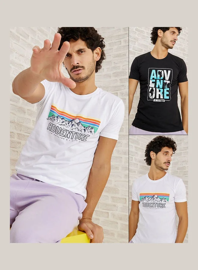 Styli Pack of 2 - Graphic Print Regular Fit T-shirt