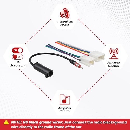 RED WOLF مجموعة أسلاك راديو مع محول هوائي متوافق مع نيسان 1998-2012 فرونتير باثفايندر تايتان، لإنفينيتي 1990-2008 G2/QX4 تركيب كابل موصل جهاز استيريو CD بعد السوق - Image 3