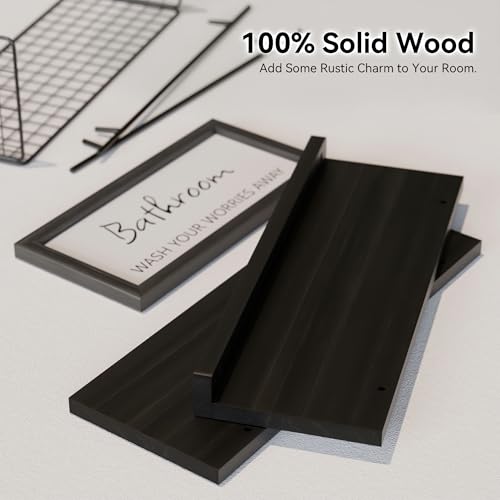 WOPITUES Floating Shelves for Wall Decor Sign, Bathroom Organizers and Storage, Bathroom Shelves Over Toilet with Metal Guardrail-Black - Image 4