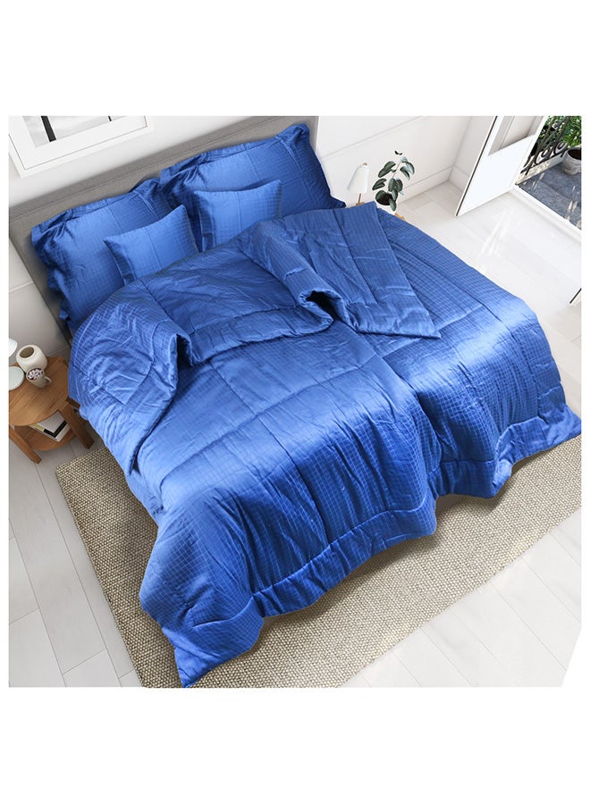 Hotel Linen Klub 3-Piece Hotel Linen Klub Deluxe  Single  Comforter 100% Cotton 250TC  Dobby Jacquard Box Sateen Textured Design ,Size : 160 x 200cm ,Color : Navy Blue  - Image 1