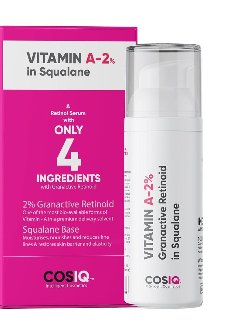 CosIQ Cos-IQ 2% Vitamin A Granactive Retinoid in Squalane Face Serum | Only 4 Ingredients Vitamin-A Anti Ageing Retinol Night Serum for Wrinkles, Fine Lines & Acne | For Women & Men | 30ml - Image 1