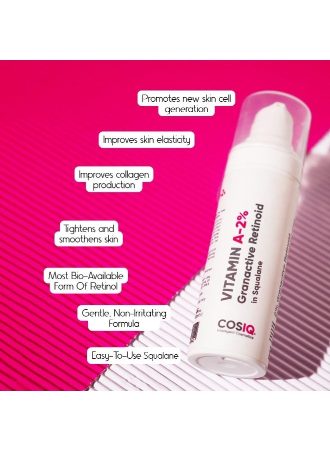 CosIQ Cos-IQ 2% Vitamin A Granactive Retinoid in Squalane Face Serum | Only 4 Ingredients Vitamin-A Anti Ageing Retinol Night Serum for Wrinkles, Fine Lines & Acne | For Women & Men | 30ml - Image 2