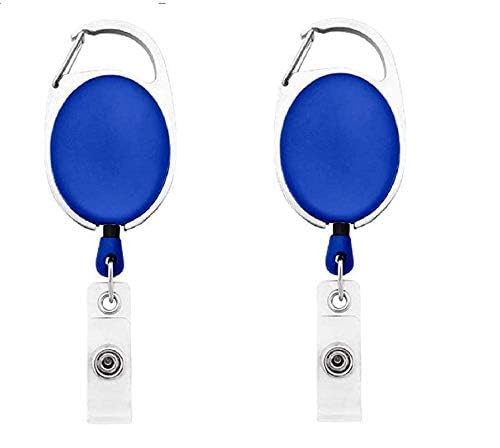 ANG 2 Pcs ID Badge Card Holder Oval Pulley Retractable Reel Blue - Image 2