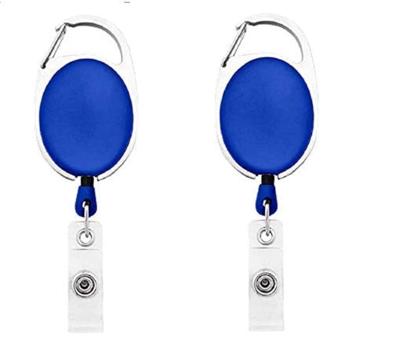 ANG 2 Pcs ID Badge Card Holder Oval Pulley Retractable Reel Blue - Image 1