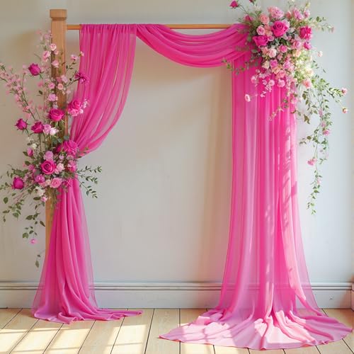 PARTISKY Wedding Arch Draping Fabric, 1 Panel 18FT Hot Pink Sheer Backdrop Curtain Chiffon Fabric Drapery Voile Scarf Draping Panels for Wedding Archway Ceremony Curtain Valance Party Decoration - Image 1