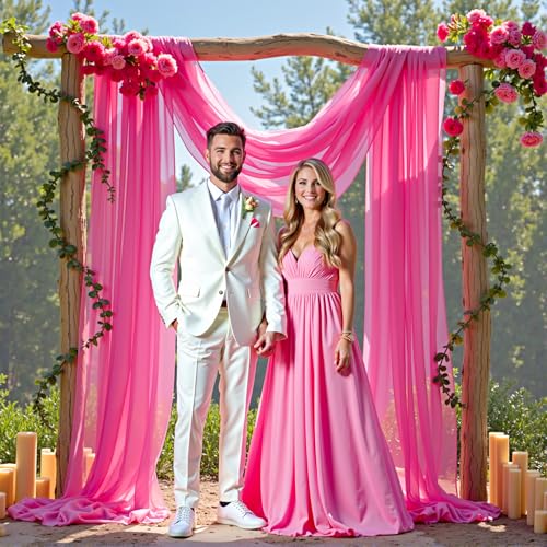 PARTISKY Wedding Arch Draping Fabric, 1 Panel 18FT Hot Pink Sheer Backdrop Curtain Chiffon Fabric Drapery Voile Scarf Draping Panels for Wedding Archway Ceremony Curtain Valance Party Decoration - Image 4