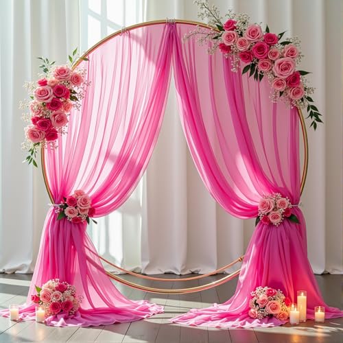PARTISKY Wedding Arch Draping Fabric, 1 Panel 18FT Hot Pink Sheer Backdrop Curtain Chiffon Fabric Drapery Voile Scarf Draping Panels for Wedding Archway Ceremony Curtain Valance Party Decoration - Image 5