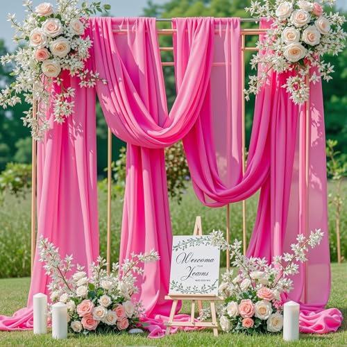 PARTISKY Wedding Arch Draping Fabric, 1 Panel 18FT Hot Pink Sheer Backdrop Curtain Chiffon Fabric Drapery Voile Scarf Draping Panels for Wedding Archway Ceremony Curtain Valance Party Decoration - Image 3