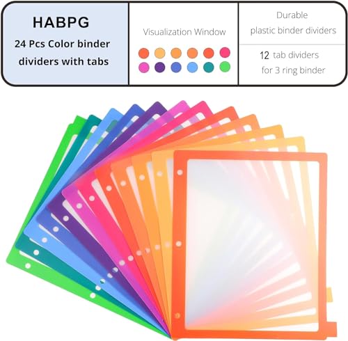 HABGP 3 Ring Binder Dividers, 12-Tab Plastic Clear Binder Dividers, Multicolor Monthly Dividers, Letter Size File Organizer 3 Hole Punch, 2 Set 24 Pcs Write On Tabs for Notebook - Image 2