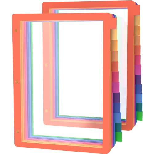 HABGP 3 Ring Binder Dividers, 12-Tab Plastic Clear Binder Dividers, Multicolor Monthly Dividers, Letter Size File Organizer 3 Hole Punch, 2 Set 24 Pcs Write On Tabs for Notebook - Image 1