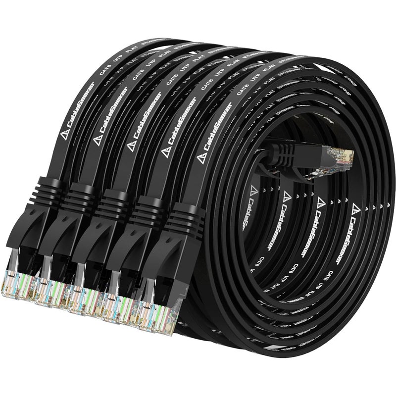 CableGeeker Cat 6 Ethernet Cable 3 ft (5 Pack) (at a Cat5e Price but Higher Bandwidth) Flat Internet Network Cables - Cat6 Ethernet Patch Cable Short - Black Computer Cable with Snagless RJ45 Connectors - Image 1