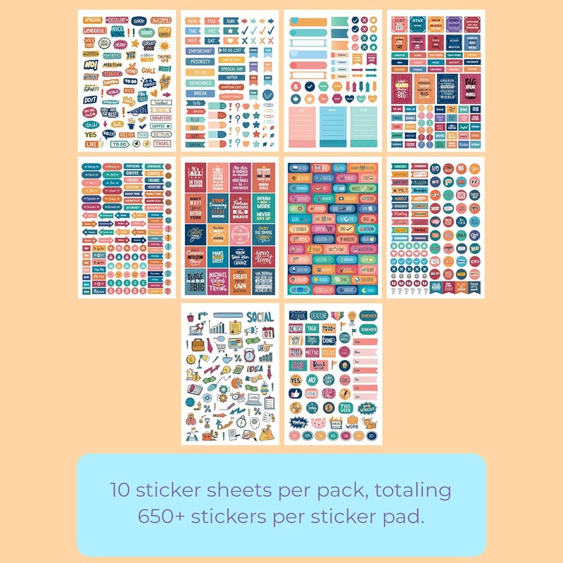 Doodle كتاب ملصقات ورقية مع أكثر من 650 ملصق لمجلة الإنتاجية | مثالي للتدوين، مشاريع الألبومات | أكثر من 650 ملصق | كتاب A5 مع 10 صفحات، ذاتية اللصق، دفتر ملاحظات، 14.5 سم - Image 2