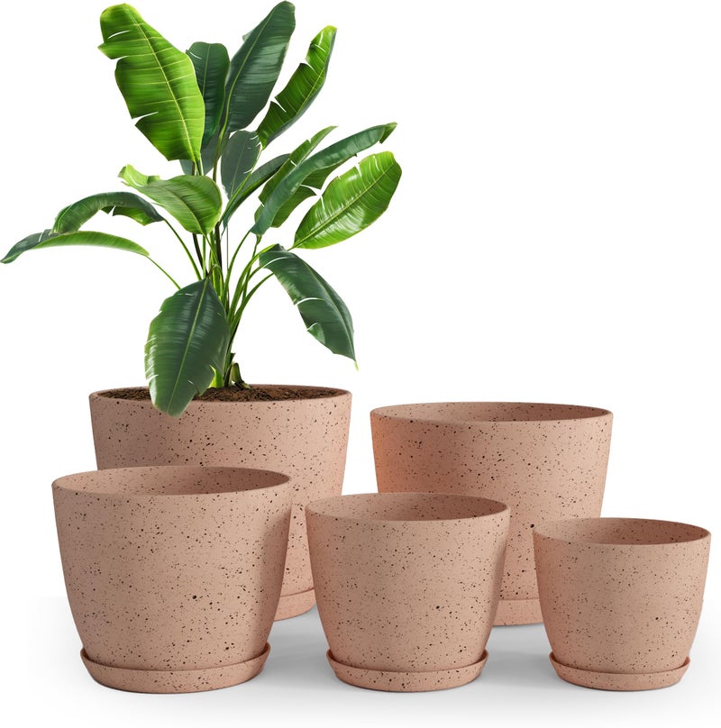 Utopia Home - Spotty Plant Pots Indoor with Drainage - 7/6.6/6/5.3/4.8 Inches Flower Pots - 5 Pack Plastic Planters - Ideal for Stocking Stuffers - (Speckled Peach Pink, Pack of 5) - Image 1