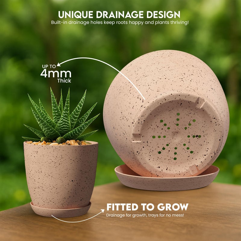 Utopia Home - Spotty Plant Pots Indoor with Drainage - 7/6.6/6/5.3/4.8 Inches Flower Pots - 5 Pack Plastic Planters - Ideal for Stocking Stuffers - (Speckled Peach Pink, Pack of 5) - Image 4