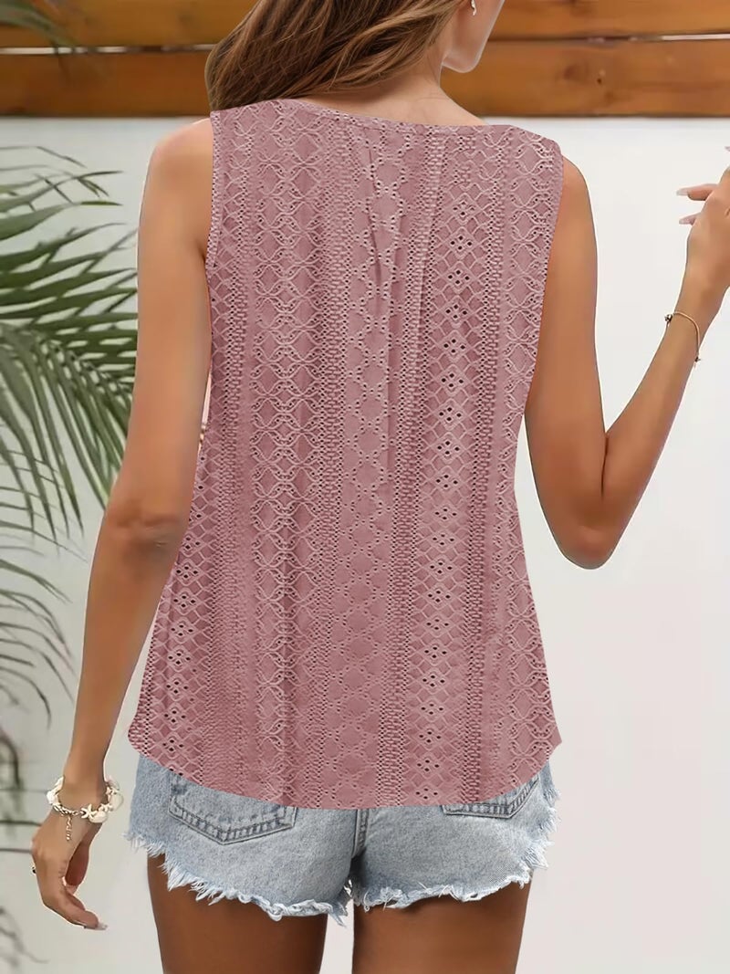 SAUKOLE Womens Sleeveless Pleated Square Neck Tank Tops Trendy Lace Shirts Summer Causal Tee Tops Pink - Image 4
