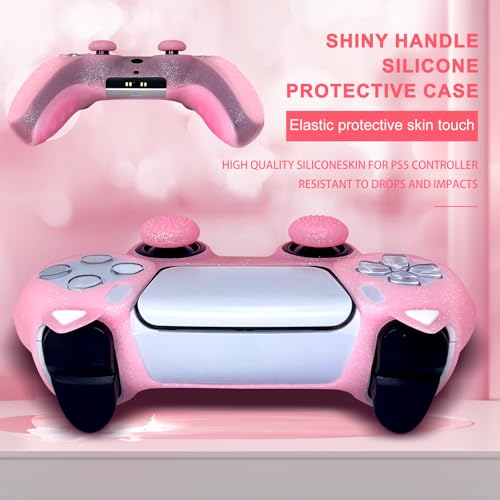 HLRAO غطاء سيليكون مضاد للانزلاق مزين باللون الوردي على شكل قطة متوافق مع وحدة تحكم PS5/Slim/Pro، 8 قطع من أغطية قبضة الإبهام اللامعة و2 قطعة من أغطية قبضة الكف. - Image 4
