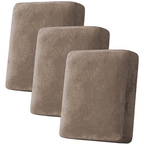 H.VERSAILTEX HVERSAILTEX Velvet Stretch Couch Cushion Cover Plush Cushion Slipcover for Chair Loveseat Sofa Cushion Furniture Protector Seat Cushion Sofa Cover 3 Piece Sofa Cushion Covers Mocha - Image 1