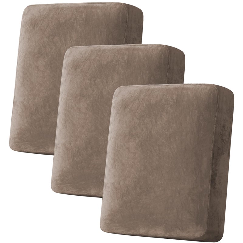 H.VERSAILTEX HVERSAILTEX Velvet Stretch Couch Cushion Cover Plush Cushion Slipcover for Chair Loveseat Sofa Cushion Furniture Protector Seat Cushion Sofa Cover 3 Piece Sofa Cushion Covers Mocha - Image 2